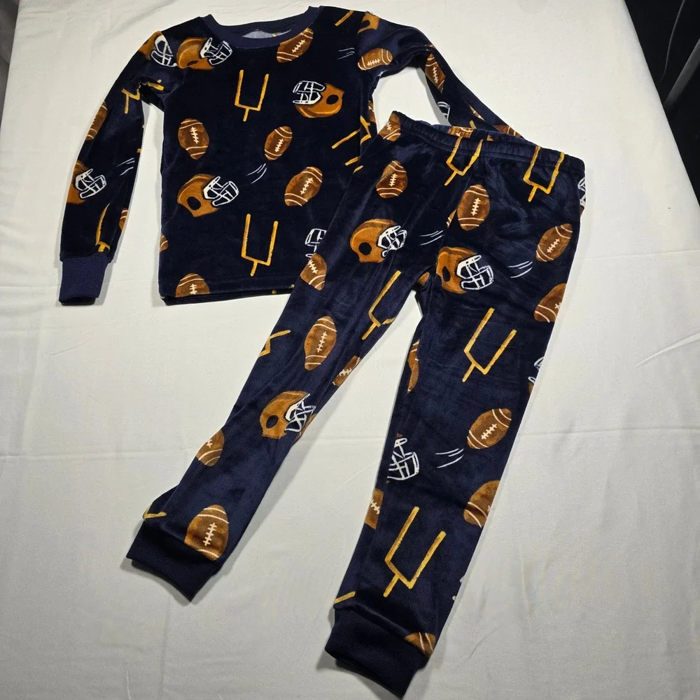 Carter's Boys 3T Blue Football FleeceSet Long‎ Sleeve Top Pants 2pc Sleepwear